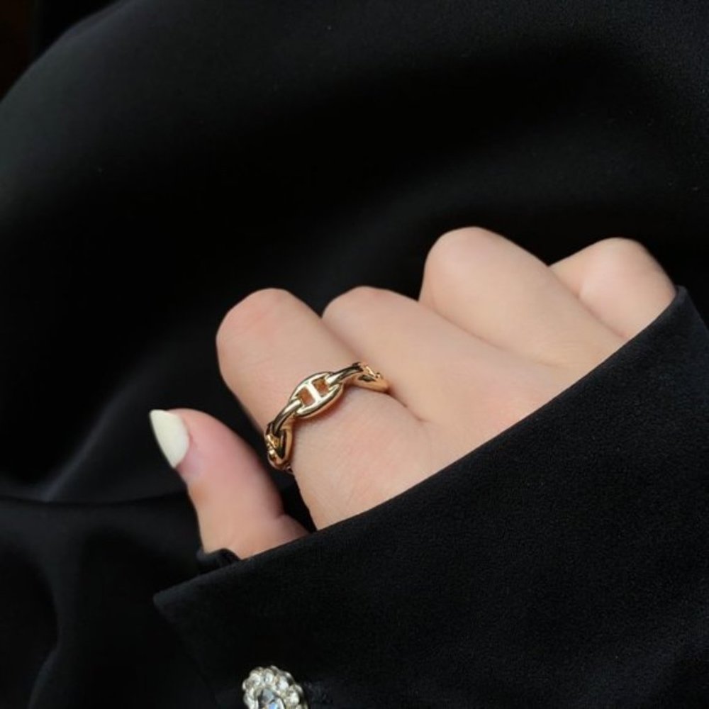 Golden Chain Knot Link Open Ring